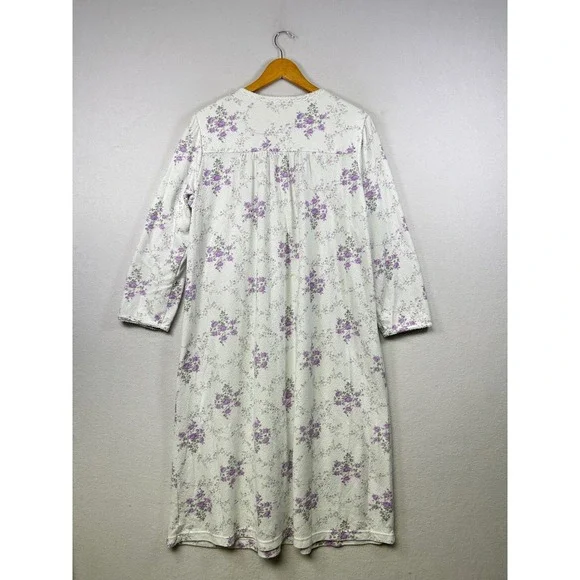 Miss Elaine Womens Nightgown Floral Print White Purple L Long‎ Sleeve - Picture 2 of 9